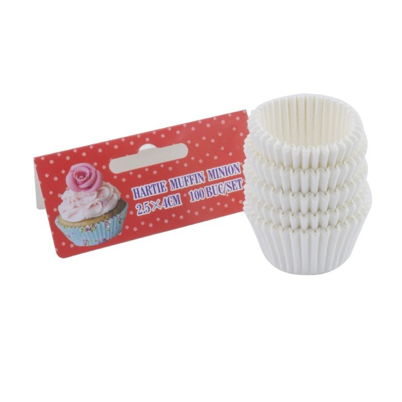 Mini muffinpapír készlet, Fehér, 2,5x4 cm, 100 db