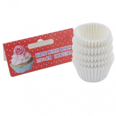 Mini muffinpapír készlet, Fehér, 2,5x4 cm, 100 db