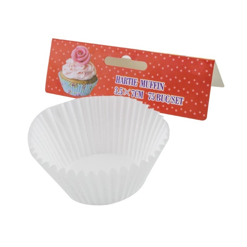 Muffin papírkészlet, Fehér, 3,5x7 cm, 75 db