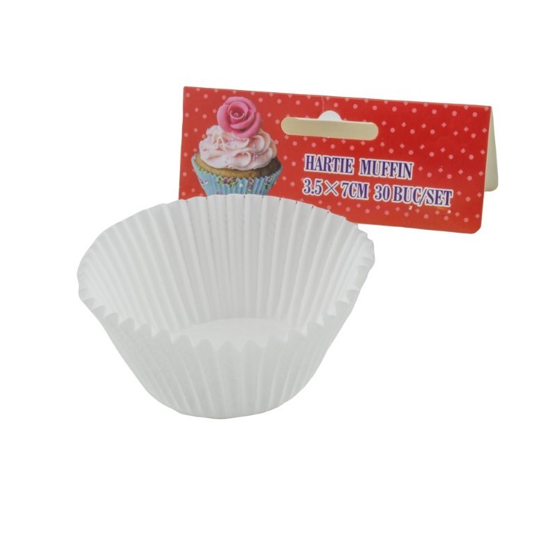 Muffin papírkészlet, Fehér, 3,5x7 cm, 30 db