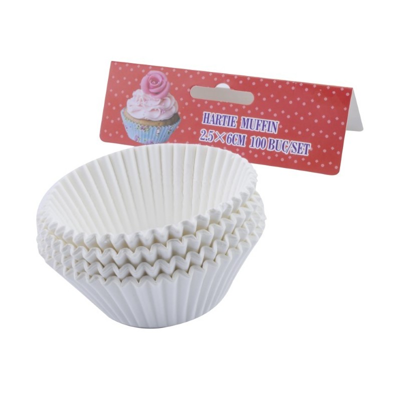 Muffin papírkészlet, Fehér, 2,5x6 cm, 100 db