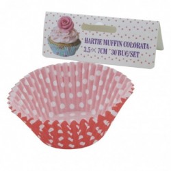 Muffin papírkészlet, Piros, fehér pöttyökkel, 3,5x7 cm, 30 db