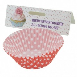 Muffin papírkészlet, Piros, fehér pöttyökkel, 2,5x6 cm, 100 db