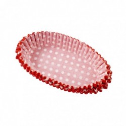 Muffin papírkészlet, Ovális, Piros fehér pöttyökkel, 9,5x4,5x3,9 cm, 75 db