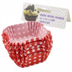 Muffin Papírkészlet Négyzet, Piros pöttyös, 4,5x4,5x2,5 cm, 100 db