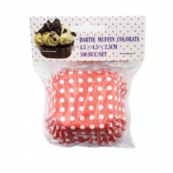 Muffin Papírkészlet Négyzet, Piros pöttyös, 4,5x4,5x2,5 cm, 100 db
