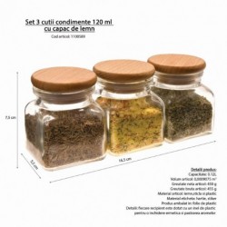 3 darabos fűszertartó doboz szett fa fedéllel, 120 ml