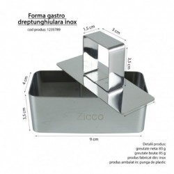Gastro forma, téglalap, rozsdamentes