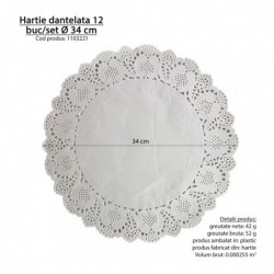 Csipkézett papír, 12 db/szett ø 34 cm