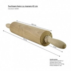 Fából készült sodrófa nyelekkel, 45 cm