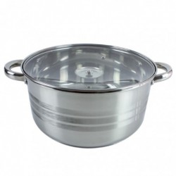 Rozsdamentes edény + üveg fedő, 26x13, 7 L