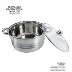 Rozsdamentes edény + üveg fedő, 26x13, 7 L