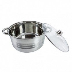 Rozsdamentes edény + üveg fedő, 26x13, 7 L