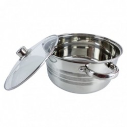Rozsdamentes edény + üveg fedő, 26x13, 7 L