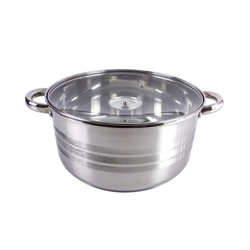 Rozsdamentes edény + üveg fedő, 24x12,  5,5 L