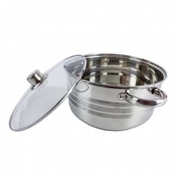 Rozsdamentes edény + üveg fedő, 24x12,  5,5 L