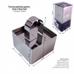 Négyzet alakú gastro forma, rozsdamentes, 3 db/szett