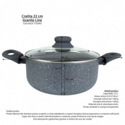 Granite line edény fedővel, 22 cm