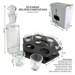Pálinkás pohár, 6 db/szett + pálinkás üveg és üvegtartó