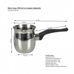 Ibrik keménygumi nyéllel, rozsdamentes, 250 ml