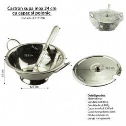 Levesestál fedővel és merőkanállal 24 cm, rozsdamentes