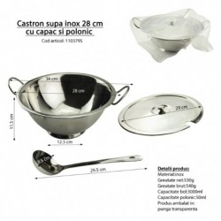 Levesestál fedővel és merőkanállal 28 cm, rozsdamentes