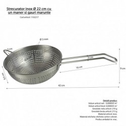 Szűrő egy fogantyúval, apró lyukú, 22 cm, matt, rozsdamentes