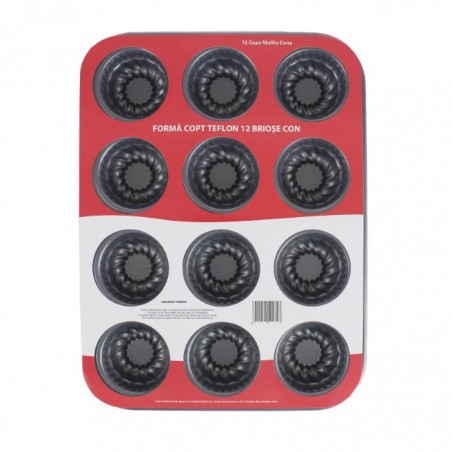 Teflon bevonatú, kúp alakú muffin sütőforma, 12 db