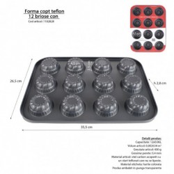 Teflon bevonatú, kúp alakú muffin sütőforma, 12 db