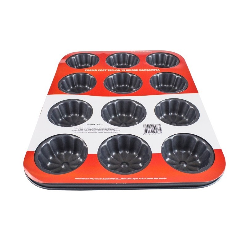 Teflon bevonatú, virág alakú muffin sütőforma, 12 db