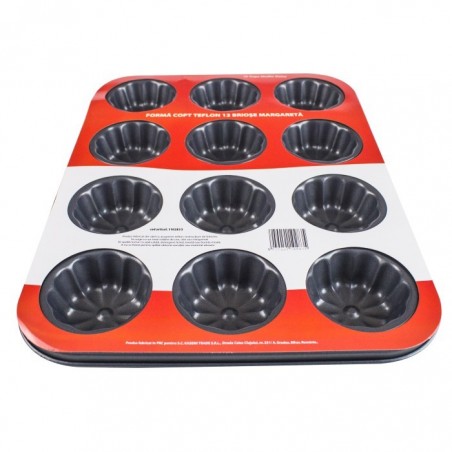Teflon bevonatú, virág alakú muffin sütőforma, 12 db